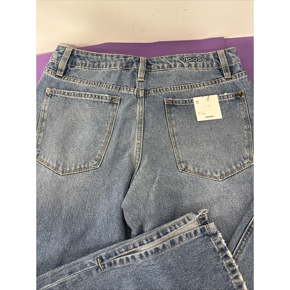 Vigoss Ace Wide Straight High Rise Button-Fly Jeans with Side Slit Hem Size 29